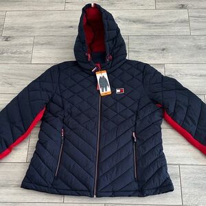 Tommy Hilfiger Women's Black and Red Puffer Jacket